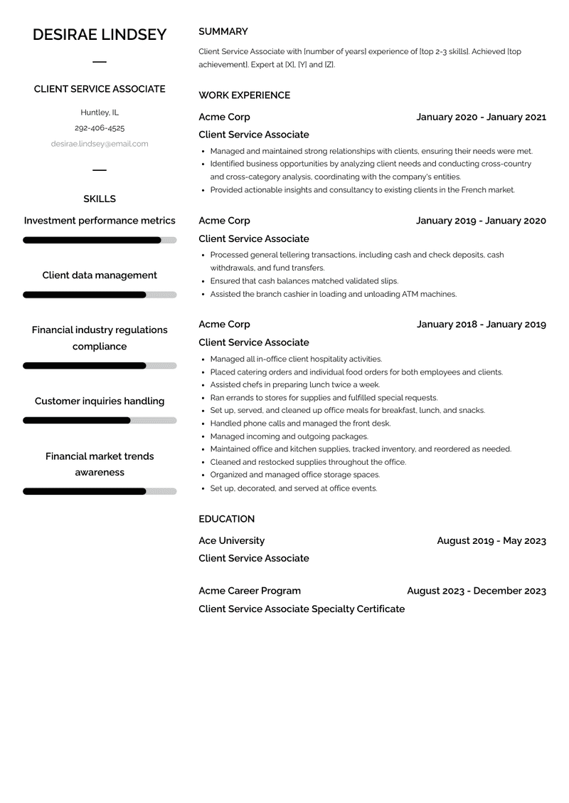 Client Service Associate Resume Sample and Template