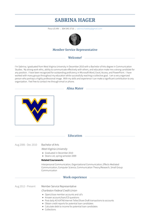 Member Service Representative Resume Sample and Template