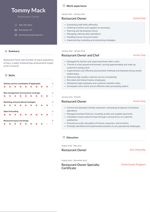 Restaurant Owner Resume Sample and Template