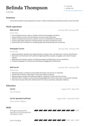 Carrier Resume Sample and Template