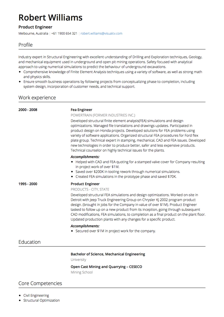 VisualCV yorumu : Avustralya CV Örnek ve Kılavuzlar