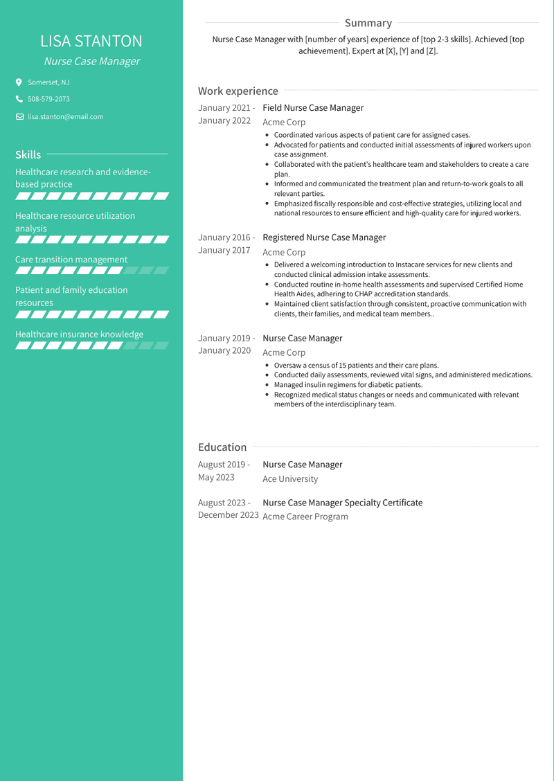 Nurse Case Manager Resume Sample and Template
