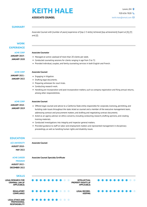 Associate Counsel Resume Sample and Template