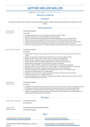 Training Coordinator Resume Sample and Template