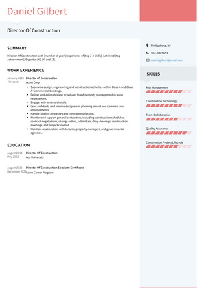 Director Of Construction Resume Sample and Template