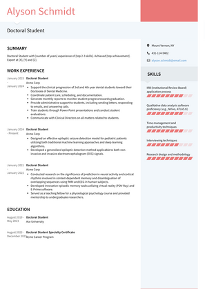 Doctoral Student Resume Sample and Template