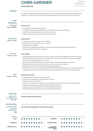 Sales Executive Resume Sample and Template