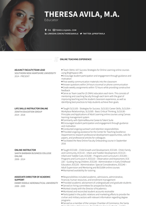 Adjunct Faculty Online Resume Sample and Template