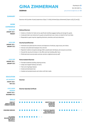 Doorman Resume Sample and Template