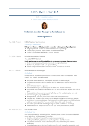 Production Associate Manager Resume Sample and Template