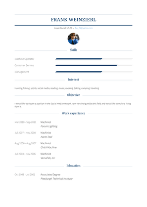 Machinist Resume Sample and Template