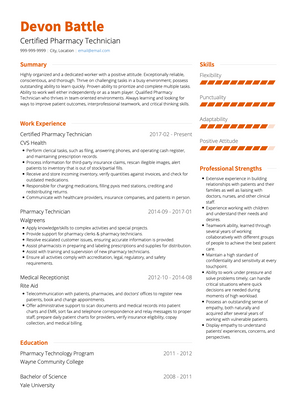 Certified Pharmacy Technician CV Example and Template