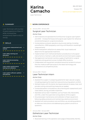 Laser Technician Resume Sample and Template