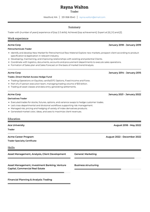 Trader Resume Sample and Template