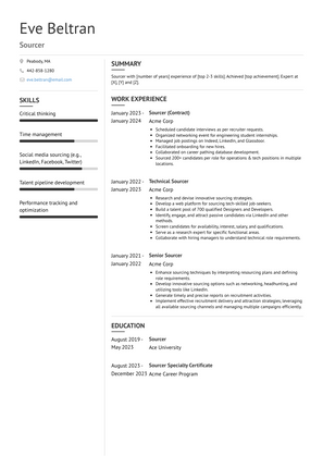 Sourcer Resume Sample and Template