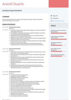 Assistant Superintendent Resume Sample and Template