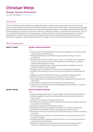 Business Development Manager CV Example and Template