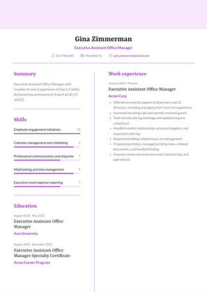 Executive Assistant Office Manager Resume Sample and Template