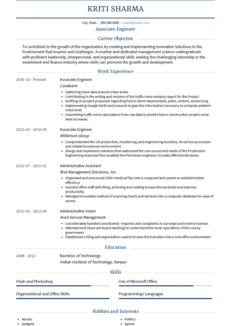 Associate Engineer Resume Sample and Template