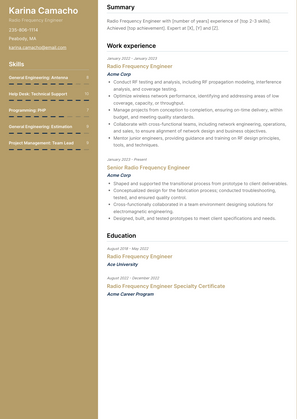 Radio Frequency Engineer Resume Sample and Template