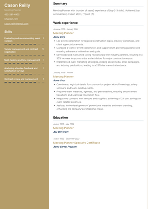 Meeting Planner Resume Sample and Template