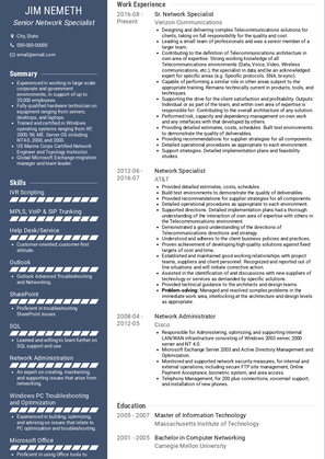 Senior Network Specialist Resume Sample and Template