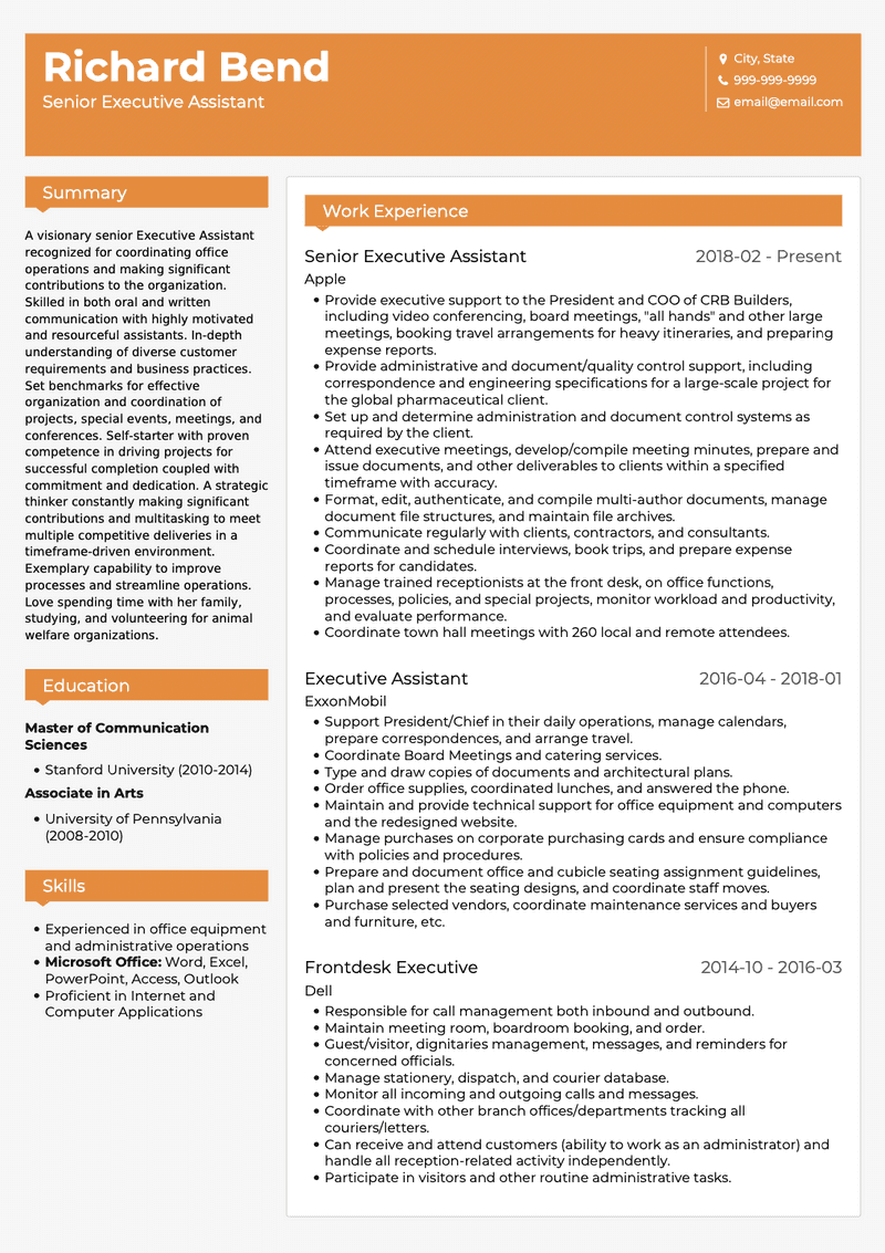 Executive Assistant CV Example and Template