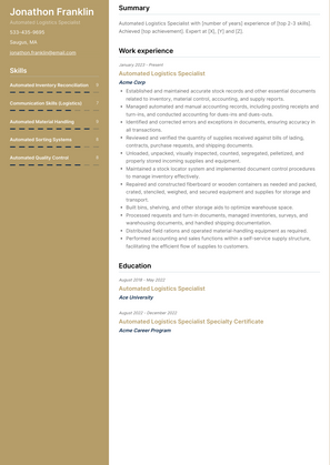 Automated Logistics Specialist Resume Sample and Template