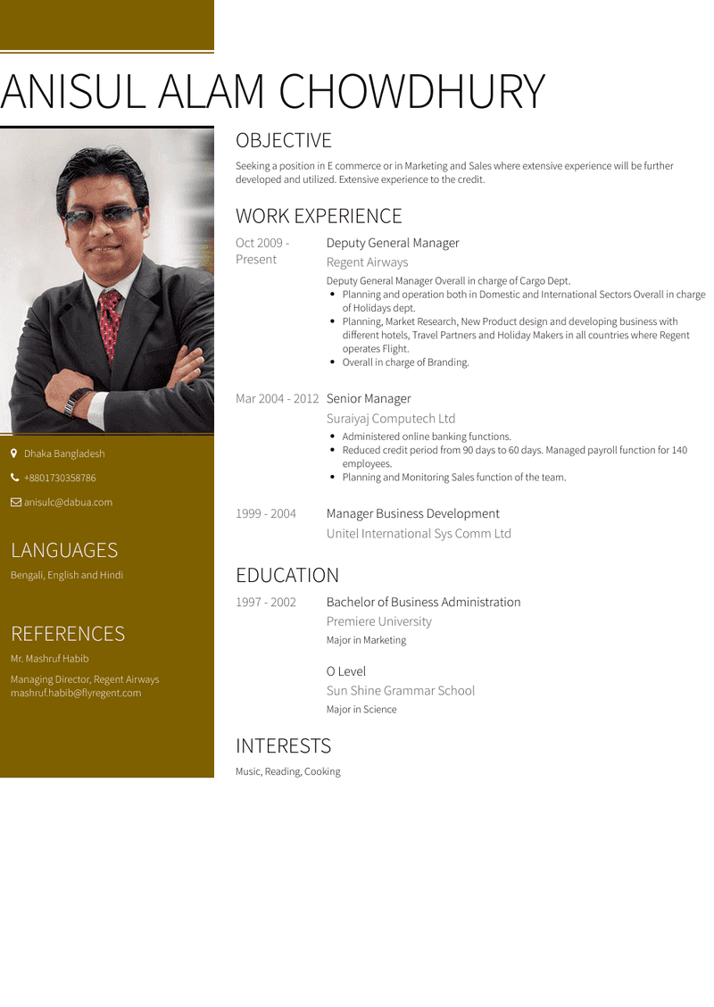 Deputy General Manager Resume Sample and Template