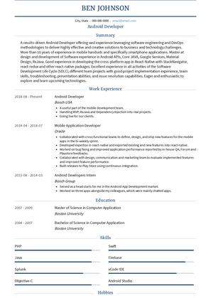 Android Developer Resume Sample and Template