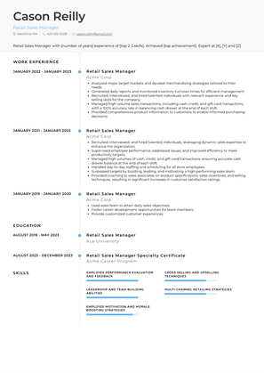 Retail Sales Manager Resume Sample and Template