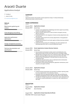 Applications Analyst Resume Sample and Template