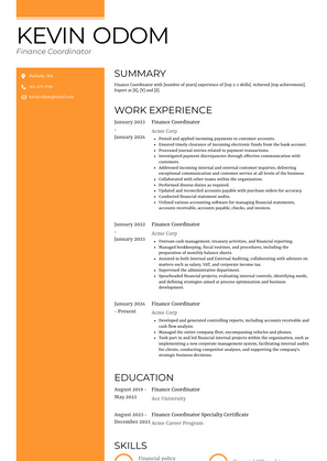 Finance Coordinator Resume Sample and Template