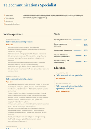 Telecommunications Specialist Resume Sample and Template