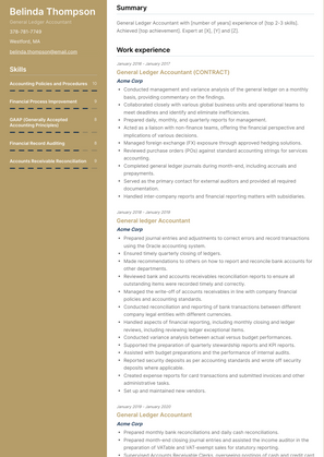General Ledger Accountant Resume Sample and Template