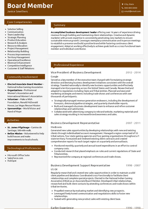 Board Member Resume Sample and Template