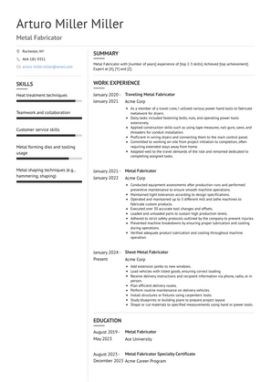 Metal Fabricator Resume Sample and Template