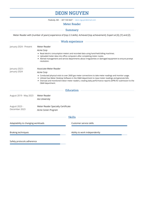 Meter Reader Resume Sample and Template