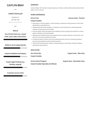 Carpet Installer Resume Sample and Template