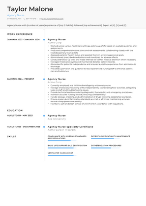 Agency Nurse Resume Sample and Template