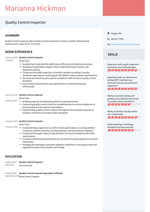 Quality Control Inspector Resume Sample and Template