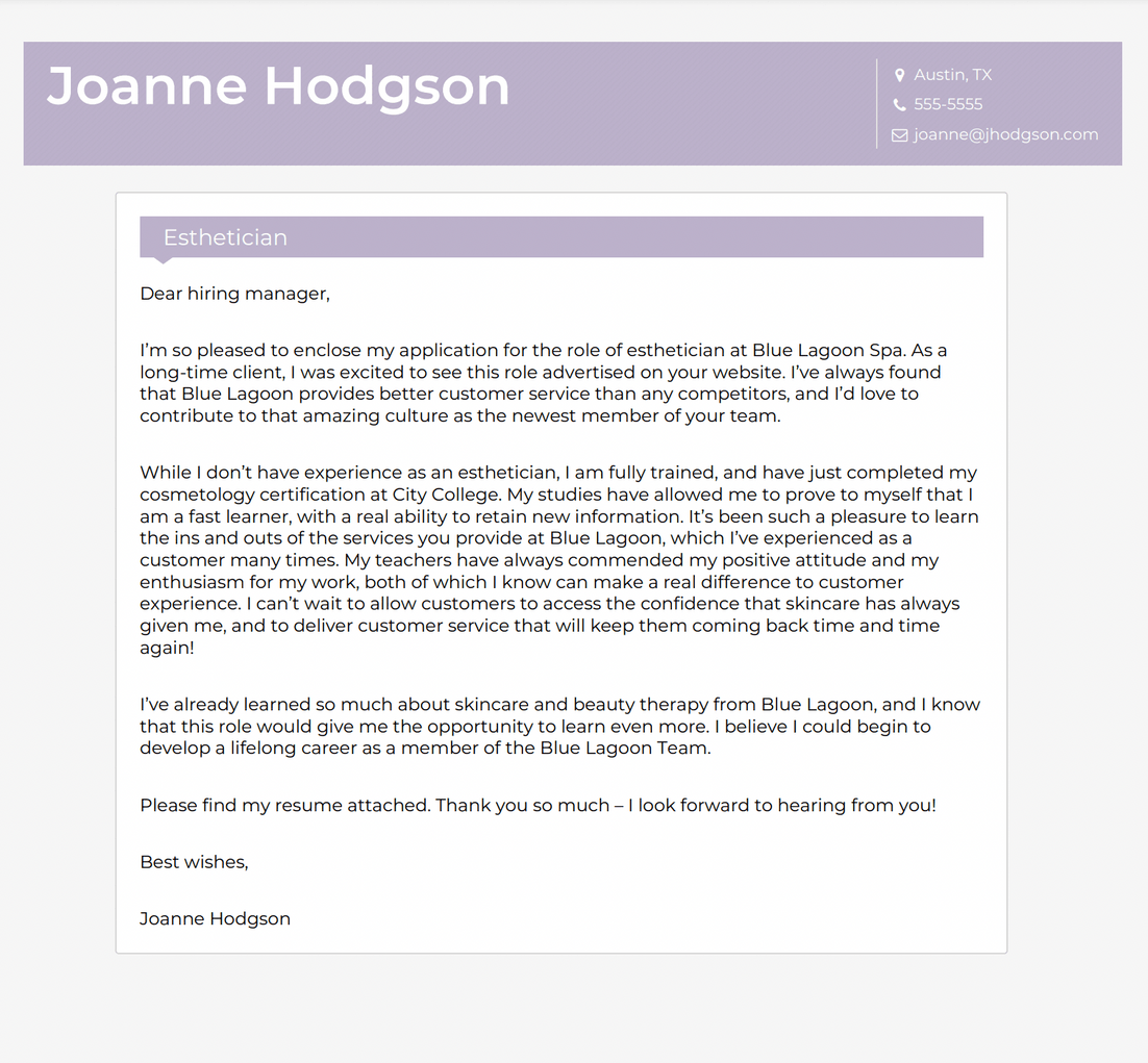 3 Esthetician No Experience Cover Letter Examples VisualCV