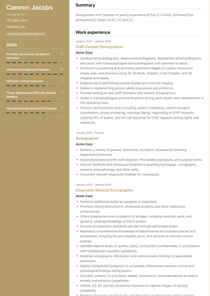 Sonographer Resume Sample and Template