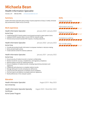 Health Information Specialist Resume Sample and Template