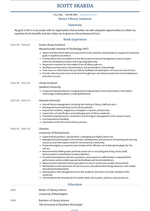 Senior Library Assistant Resume Sample and Template