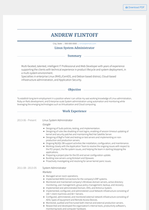 Linux System Administrator Resume Sample and Template