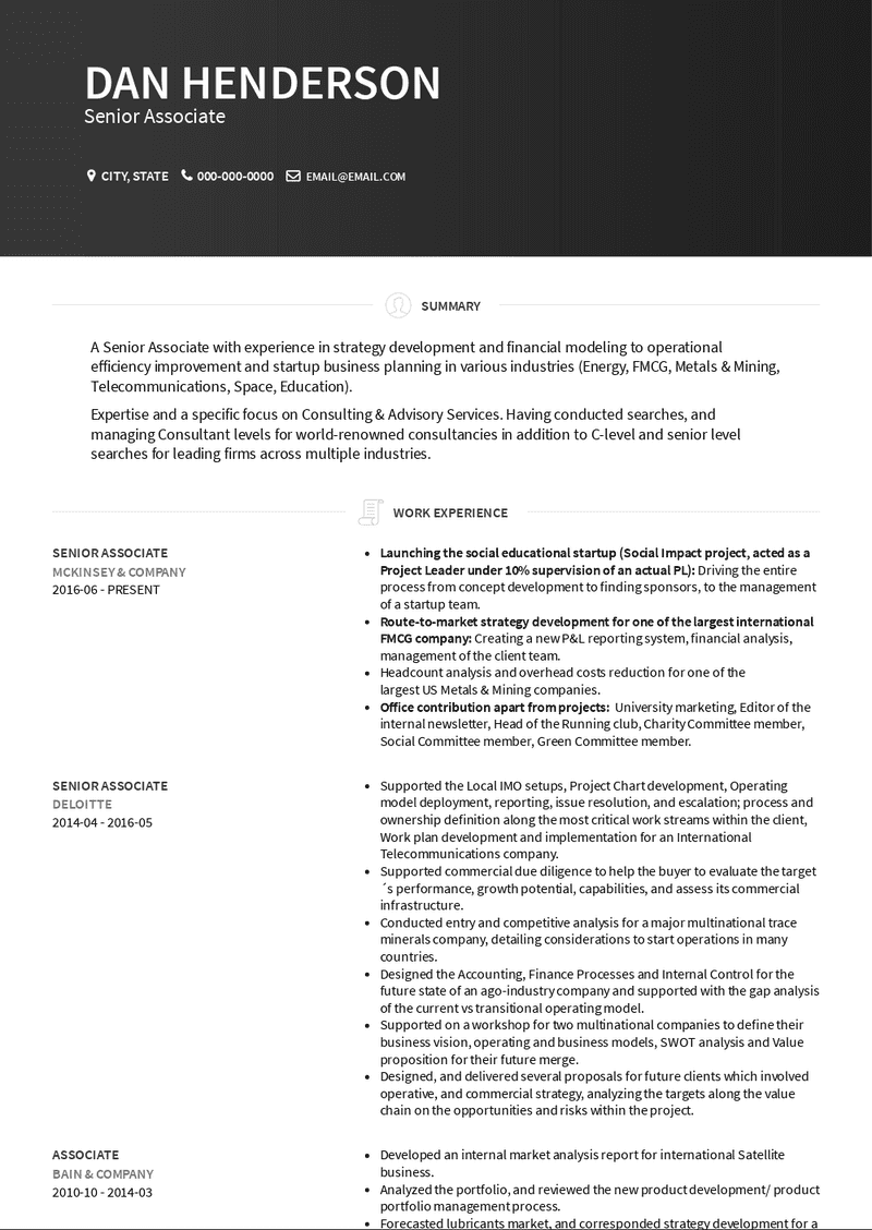 Senior Associate Resume Sample and Template