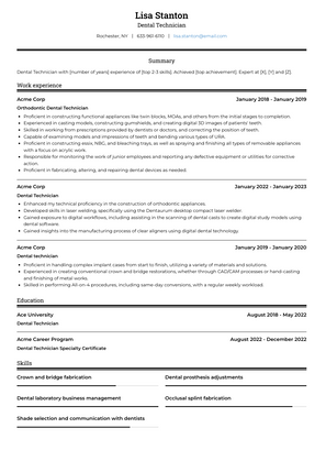 Dental Technician Resume Sample and Template