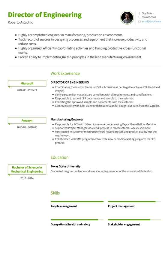 director resume template usa