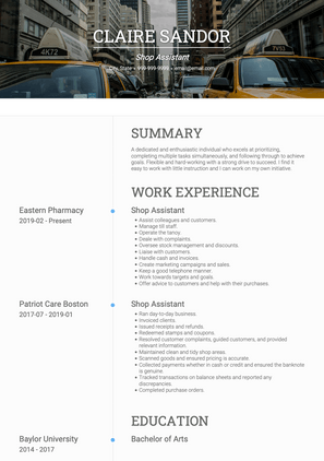 Shop Assistant CV Example and Template